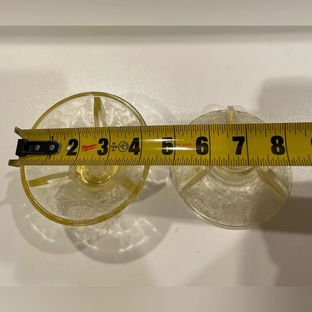 Pair (2) Hazel Atlas Candlestick Holders Yellow “Poppy” Depression Glass | EUC